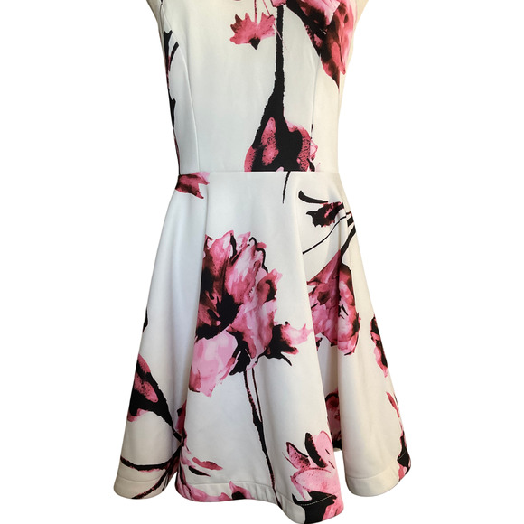 B. Darlin Womens Small White Pink Dress Floral Print Fit and Flare Halter Spring - Picture 9 of 10